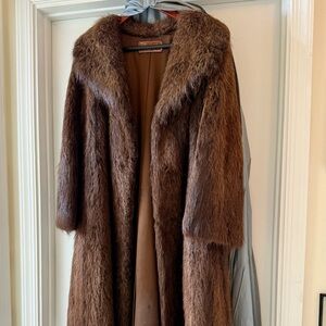 Brown Ankle-Length Genuine Nutria Fur Coat Size M PIELES FEREZZI Fully Lined